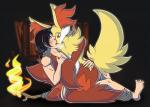 anthro cowgirl_position duo female from_front_position human_on_anthro interspecies licking male male/female on_bottom on_top pokephilia sex tongue tongue_out goldenwendigo nintendo pokemon canid canine delphox generation_6_pokemon human mammal pokemon_(species) absurd_res hi_res