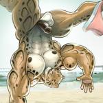 5_fingers abs anthro areola balls beach big_balls big_muscles big_penis close-up clothing countershading detailed_background ear_piercing fingers flaccid front_view genitals green_eyes handstand huge_muscles hyper hyper_muscles male markings mostly_nude muscular muscular_anthro muscular_male nipples on_one_hand outside pecs penis piercing pink_clothing pink_underwear sand seaside sky solo spots thick_arms thick_thighs underwear vein veiny_muscles water purrcules_(artist) benji_(mainlion) clouded_leopard felid mammal pantherine 1:1 2017 cropped