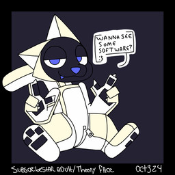 ambiguous_gender animated_gif anthro anthrofied bedroom_eyes blue_eyes dialogue looking_at_viewer machine narrowed_eyes pawpads seductive sitting solo text zipper theenyface pudu_robotics bellabot domestic_cat felid feline felis mammal robot 1:1 2d_animation animated motion_tweening short_playtime