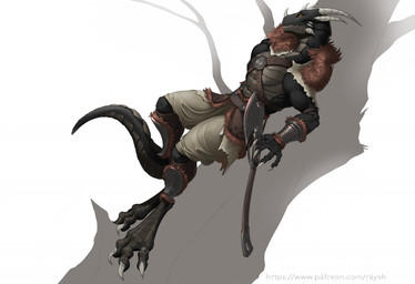anthro armor axe barefoot biped black_body black_scales bracers claws clothed clothing digitigrade feet fog greaves horn leather leather_armor lying male melee_weapon on_back plant scales simple_background solo tail toe_claws topless tree weapon kredri mythology dragon mythological_creature mythological_scalie scalie wingless_dragon