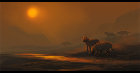 ambiguous_gender black_bars day feral group outside pack paws standing sun oneminutesketch canid canine canis mammal wolf 2018 digital_media_(artwork) hi_res