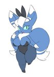 amphlow anthro big_breasts blue_body blue_fur breasts colored female fur generation_6_pokemon meowstic mismatched_sexual_dimorphism nintendo pokemon pokemon_(species) simple_background solo