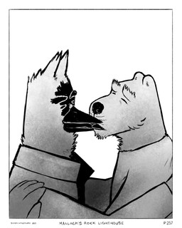 anthro beak black_beak black_nose border clothing collared_shirt dialogue duo eyebrows eyes_closed kissing love male markings shirt simple_background text thick_eyebrows topwear whisker_markings white_background white_border sharkinthepark maccaw_(sharkinthepark) macleish_(sharkinthepark) avian bird canid canine canis domestic_dog mammal owl 2024 4:5 absurd_res black_and_white comic english_text hi_res monochrome