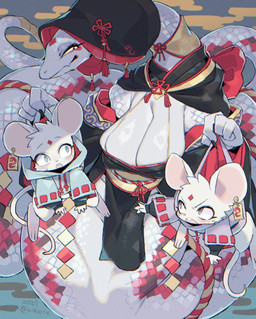 anthro apode big_breasts blush breasts clothed clothing female fingers legless non-mammal_breasts serpentine tail rikose mammal mouse murid murine reptile rodent scalie snake hi_res