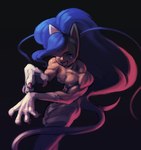 big_hair black_background blue_hair breasts claws female finger_claws fur hair hair_over_eye light looking_aside muscular muscular_female open_mouth open_smile pose simple_background smile solo tail white_body white_fur piku184 capcom darkstalkers felicia_(darkstalkers) animal_humanoid cat_humanoid felid felid_humanoid feline feline_humanoid humanoid mammal mammal_humanoid 2022 absurd_res digital_media_(artwork) digital_painting_(artwork) hi_res lighting portrait three-quarter_portrait