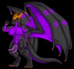 anthro biceps big_breasts black_body black_scales black_sclera breasts cheek_spikes claws digitigrade facial_spikes feet flexing flexing_bicep genitals grin gynomorph herm horn intersex knot large_wings multi_genitalia multi_penis muscular muscular_intersex nude orange_eyes penis purple_body purple_scales ridged_penis runes scales smile solo spikes spikes_(anatomy) tail talons toes wings aloulore mythology void_guardian dragon mythological_creature mythological_scalie scalie alpha_channel hi_res