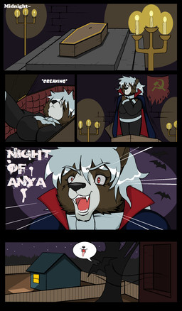 after_transformation anthro big_breasts breasts brown_body brown_fur building candle candle_wax coffin communism fangs female fence feral forest forest_background fur hammer_and_sickle holidays house nature nature_background night plant politics russian sky solo soviet_union speech_bubble star starry_sky teeth text tongue tongue_out transformation tree vampire_costume window window_light world_war_2 droll3 halloween anya_(droll3) bat bear leaf-nosed_bat mammal microbat vampire vampire_bat yangochiropteran 2012 comic digital_media_(artwork) english_description english_text hi_res