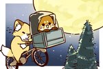 ambiguous_gender bedding bicycle biped blanket brown_body brown_fur chibi duo eyes_closed feral fur moon night sitting vehicle shi_nominmin e.t._the_extra-terrestrial ailurid canid canine fox mammal red_panda 2020 hi_res