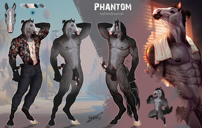 animal_genitalia animal_penis anthro balls bulge clothed clothing equine_genitalia equine_penis erection genitals half-erect hooves male muscular nude penis solo standing decayj equid equine horse mammal hi_res model_sheet