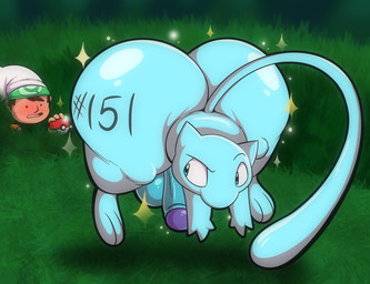anthro ass_up balls big_butt blue_body blush butt butt_tattoo darkened_genitalia duo embarrassed floating genitals grass huge_butt looking_at_another looking_back male number_on_body penis plant pokeball sparkles standard_pokeball tall_grass tattoo taunting wide_hips tepigfan101 nintendo pokemon brendan_(pokemon) pokemon_trainer generation_1_pokemon human legendary_pokemon mammal mew_(pokemon) pokemon_(species) shiny_pokemon 2025 absurd_res digital_media_(artwork) hi_res