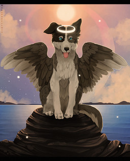 ambiguous_gender black_nose blue_eyes day detailed_background feral outside quadruped rock sky solo standing sun whiskers maplespyder canid canine canis domestic_dog mammal 2013 digital_media_(artwork)