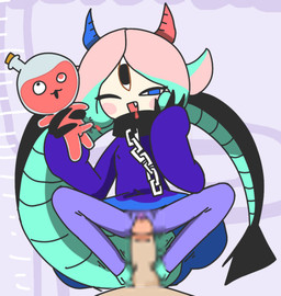 3_eyes erection female for_a_head genitals group heterochromatic_horns hoofjob hooves humanoid_genitalia humanoid_penis imminent_sex loli male multi_eye penis trio young moimoi bemani konami pop'n_music elem_(pop'n_music) chimera chimera_humanoid humanoid object_head censored hi_res mosaic_censorship