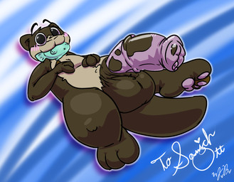 animal_genitalia animal_penis anthro balls big_balls big_eyes big_pupils birthmark blush brown_body brown_fur equine_genitalia equine_penis fur genitals gradient_background male markings navel pattern_background paws penis pupils simple_background solo tail urethra ev1lp1nk1 ace_giant_otter_(samichott) aquatic fish giant_otter mammal mustelid otter river_otter hi_res signature