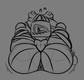 1_eye anus balls big_butt blush bodily_fluids butt cable clothed clothing embarrassed exposed genitals hat headgear headwear kerchief machine partially_clothed spread_legs spreading sweat sweatdrop thick_thighs trapped henrique_rick y-tune humanoid robot robot_humanoid hi_res monochrome sketch
