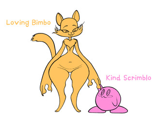 anthro claws duo eyelashes female male size_difference text wide_hips kaboozey kirby_(series) kirby_and_the_forgotten_land nintendo clawroline kirby domestic_cat felid feline felis leopard mammal pantherine english_text
