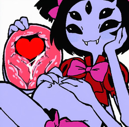 accessory ambiguous_gender belly big_belly black_hair black_sclera bloated blush bottomwear bow_ribbon clothing duo fangs female female/ambiguous hair hair_accessory hair_bow hair_ribbon hand_on_belly internal multi_arm multi_eye multi_limb navel pants pink_hair_bow purple_body purple_skin red_bottomwear red_clothing red_pants red_shirt red_topwear ribbons shirt smile soul soul_vore suggestive_fluid teeth topwear vore anonymous_artist undertale undertale_(series) muffet animal_humanoid arachnid arachnid_humanoid arthropod arthropod_humanoid humanoid soul_(undertale) spider_humanoid