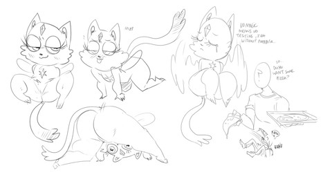 anthro duo featureless_crotch female food male pizza presenting simple_background spread_legs spreading tackle text white_background wings mhdrawin disney star_vs._the_forces_of_evil anon baby_(svtfoe) domestic_cat felid feline felis human mammal 2020 english_text hi_res monochrome sketch