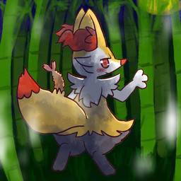 ambiguous_anthro ambiguous_gender anthro bamboo biped blush closed_smile detailed_background digitigrade dipstick_tail food looking_at_viewer looking_back looking_back_at_viewer markings mouth_closed object_in_tail on_one_leg outside rear_view shrimp_(food) smile snout solo standing tail tail_markings annyui0611 nintendo pokemon braixen canid generation_6_pokemon mammal pokemon_(species) 1:1 2022 digital_drawing_(artwork) digital_media_(artwork) full-length_portrait hi_res japanese_description portrait translated_description