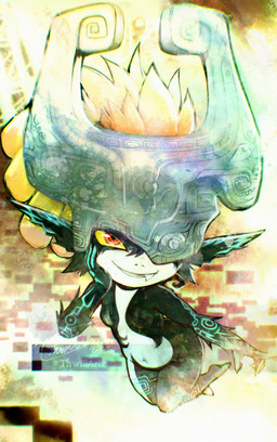 arm_markings belly black_body black_skin breasts clothing detailed_background ear_markings fangs female fused_shadow hair hand_markings hand_on_face headgear headwear leg_markings long_hair looking_at_viewer markings mask multicolored_body nipples one_eye_obstructed open_mouth orange_hair pointy_ears red_eyes shortstack small_breasts solo teeth thick_thighs two_tone_body white_body white_skin yellow_sclera thwillartz nintendo the_legend_of_zelda twilight_princess midna humanoid imp twili hi_res
