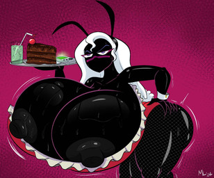 areola bent_over beverage big_breasts big_butt black_body bodily_fluids breasts butt cake clothing corset cuff_links dessert fake_ears fake_rabbit_ears female fishnet_clothing fishnet_legwear food grey_areola grey_nipples hair half-closed_eyes huge_breasts hyper hyper_breasts legwear lingerie looking_at_viewer narrowed_eyes nipples not_furry purple_eyes solo sweat sweaty_breasts thick_thighs topwear white_hair wide_hips ameizinglewds duck_dodgers game_boy game_boy_family nintendo queen_tyr'ahnee alien alien_humanoid humanoid martian 2024 hi_res
