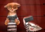 anthro black_eye_(injury) brown_eyes bruised clothed clothing duo front_view fur green_eyes holding_object holding_sign jail_placard looking_at_viewer male mugshot open_mouth orange_body orange_fur placard sign text tongue white_body white_fur bellpong01 disney zootopia finnick_(zootopia) nick_wilde canid canine fennec_fox fox mammal red_fox true_fox 2016 digital_media_(artwork) english_text