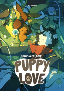 ambiguous_gender anthro book clothed clothing dice duo flower hanger inside male on_ground pen plant plant_pot potted_plant scarf text wire doginacafe duncan_and_eddie kip_(doginacafe) mason_(doginacafe) canid canine canis domestic_dog mammal absurd_res cover cover_art cover_page english_text hi_res nonbinary_(lore)