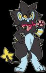 accessory anthro black_body black_fur blue_body blue_fur clothing female fur guildmaster kerchief paws pin_accessory pin_button semi-anthro simple_background solo standing yellow_eyes meep_(artist) nintendo pokemon pokemon_mystery_dungeon spike_chunsoft generation_4_pokemon luxray pokemon_(species) alpha_channel hi_res