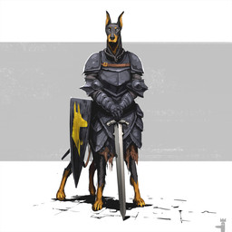 4_fingers armor clothed clothing fingers gauntlets gloves handwear looking_at_viewer male medieval melee_weapon shield simple_background solo standing sword weapon nikita_orlov canid canid_taur canine canine_taur canis dobermann dog_taur domestic_dog mammal mammal_taur pinscher taur 1:1 digital_media_(artwork) hi_res