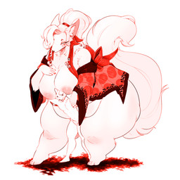 >_< anthro asian_clothing big_breasts big_tail blush boob_hat breasts bulge clothed clothing colored_nails curvy_figure detailed_bulge duo east_asian_clothing erection erection_under_clothing eyelashes eyes_closed female fluffy fluffy_tail genital_outline hair japanese_clothing kimono larger_anthro larger_female male mostly_nude nails nipples overweight overweight_anthro overweight_female penis_outline simple_background size_difference smaller_anthro smaller_male tail thick_thighs white_background white_hair whorgi canid canine fox mammal 1:1 2022 digital_media_(artwork) hi_res