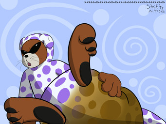 anthro big_feet brown_body brown_fur butt butt_grab clothing diaper excessive_feces eyewear feces feet foot_focus fur furrowed_eyebrows hand_on_butt male onesie open_mouth soiling solo sunglasses whiskers shiftymittens one_piece mr._13 mammal mustelid otter 4:3 hi_res