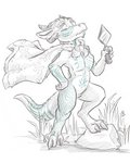 anthro cape clothing eyes_closed horn male solo towel towel_cape trowel flinters paronomasia kobold scalie 2020 4:5 hi_res