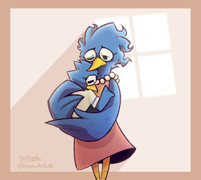 anthro beak blue_body clothing dress duo eyewear glasses male pink_background shirt simple_background topwear white_clothing white_shirt white_topwear stephsartlab deltarune undertale_(series) berdly berdly's_mom avian bird 2025 hi_res