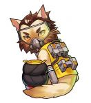 clothed clothing fur notched_ear simple_background solo white_background justduet caustic_(apex_legends) domestic_cat felid feline felis mammal 2019