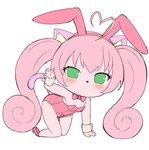 blush bodysuit bow_ribbon bunny_costume chibi clothing costume fake_ears fake_rabbit_ears fangs female green_eyes hair long_hair pink_body pink_hair simple_background skinsuit smile solo teeth tight_clothing nuyums sanrio show_by_rock!! rosia_(show_by_rock!!) animal_humanoid cat_humanoid domestic_cat felid felid_humanoid feline feline_humanoid felis humanoid mammal mammal_humanoid myumon absurd_res hi_res