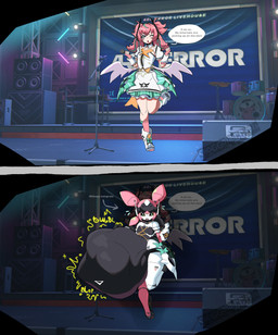 2_panel_comic abdominal_bulge ambiguous_gender ambiguous_prey back_wings belly big_belly black_body black_sclera bloated blue_eyes bow_ribbon breasts clothing dress featureless_feet feet female female_humanoid female_pred footwear frilly frilly_clothing green_eyes hair hologram huge_belly humanoid_pred hyper hyper_belly machine multicolored_body not_furry open_mouth pale_skin pink_body pink_hair popstar prey_outline pseudo_clothing pseudo_hair raised_leg robot_pred rumbling_stomach same_size_vore screencap screencap_background shake_lines shoes small_breasts socks solo struggling struggling_prey text vore white_body wide_hips wings shoggothicc mihoyo zenless_zone_zero aria_(zenless_zone_zero) angel humanoid mammal robot robot_humanoid 2026 absurd_res comic digital_drawing_(artwork) digital_media_(artwork) english_text hi_res huge_filesize