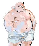 anthro belly bottomwear cigarette cigarette_in_mouth clothing eyebrows fur hair male navel object_in_mouth pecs ponytail shirtless shorts simple_background smoking solo thick_eyebrows white_background white_body white_fur tuokemao lifewonders tokyo_afterschool_summoners leib_(tas) bear mammal polar_bear ursine absurd_res hi_res