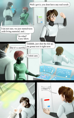 breasts brown_hair computer dialogue electronics female group hair human_only male not_furry red_hair science_fiction smile surprised text gardeaalgedo human mammal 2015 comic english_text hi_res