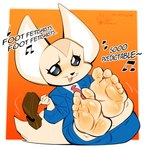 5_toes anthro barefoot clothed clothing feet female foot_fetish foot_focus humanoid_feet musical_note musical_symbol open_mouth plantigrade soles solo symbol text toes oddjuice aggretsuko sanrio fenneko canid canine fennec_fox fox mammal true_fox 2024 dated english_text signature