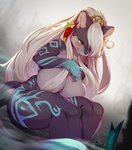 anthro big_breasts blush breasts ear_piercing female fur hair huge_breasts long_hair markings piercing solo white_hair whooo-ya sdorica fatima_eaglefeather felid mammal pantherine digital_media_(artwork) hi_res shaded