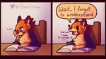 16:9 anthro book chair comic dialogue english_text finn_(glassshine) fur furniture giant_squirrel glassshine indian_giant_squirrel letterbox looking_at_book looking_at_object mammal multicolored_body multicolored_fur open_mouth orange_body orange_fur purple_eyes rodent sciurid simple_background simple_eyes sitting solo text tree_squirrel widescreen