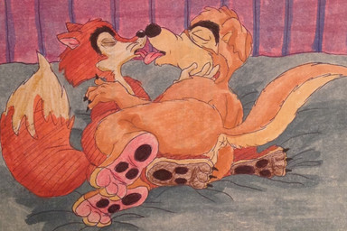 3_toes 4_fingers anthro anthro_on_anthro anus balls black_finger_claws black_toe_claws brown_body brown_fur claws dipstick_tail duo eyes_closed feet finger_claws fingers foot_focus foreshortening french_kissing fur genitals hand_on_cheek hand_on_shoulder kissing licking_tongue male male/male male_anthro markings nude_anthro nude_male raised_tail tail tail_markings tan_tail_tip toe_claws toes puku83 disney disney's_pinocchio talespin "honest"_john_foulfellow don_karnage canid canine canis fox mammal red_fox true_fox wolf 2016 crossover english_description graphite_(artwork) painting_(artwork) traditional_media_(artwork) watercolor_(artwork)
