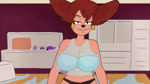 anthro areola bedroom_eyes big_breasts breasts clothed clothing dominant dominant_female duo female first_person_view genitals huge_breasts male male/female montgomery_glands narrowed_eyes partially_clothed puffy_areola seductive teeth tongue bigandbounce disney goof_troop peg_pete canid mammal 16:9 animated hi_res short_playtime sound webm widescreen