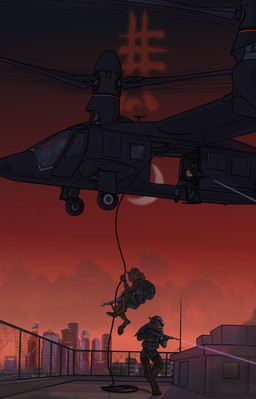 aircraft anthro backpack balaclava barefoot battle brown_body brown_fur camo city cloud commie_block detailed_background dusk feet female fur group gun helicopter laser laser_beam laser_rifle male mask military modern_architecture moon moscow moscow_international_business_center ranged_weapon red_sky rifle rooftop rope russia russian_federation sky tactical_gear tiltrotor urban vehicle vtol weapon yellow_eyes aleone mythology werewolf_the_apocalypse white_wolf_publishing world_of_darkness_(series) canid canine canis changeling_(world_of_darkness) hakken_(world_of_darkness) human mammal mythological_canine mythological_creature werecanid werecanine werecreature werewolf wolf