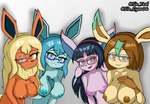 anthro anthrofied big_breasts black_hair blonde_hair blue_body blue_eyes blue_hair blush breasts brown_eyes brown_hair eyewear female fur glasses group hair looking_at_viewer nipples nude open_mouth pokemorph purple_eyes simple_background smile yellow_eyes sin_teal nintendo pokemon aelia_(sin_cyan06) ivanna_(sin_cyan06) neelu_(sin_cyan06) rubina_(sin_cyan06) canid canine eeveelution espeon flareon fox generation_1_pokemon generation_2_pokemon generation_4_pokemon glaceon leafeon mammal pokemon_(species) digital_media_(artwork) hi_res