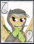 2013 card cardstock clothing clubs daring_do_(mlp) equine female feral friendship_is_magic grey_hair hair horse kunai mammal mouth_hold my_little_pony ninja pegasus playing_card pony smile solo sword the1king two weapon wings
Rating: Safe
Score: 2
User: CardStock
Date: December 17, 2013