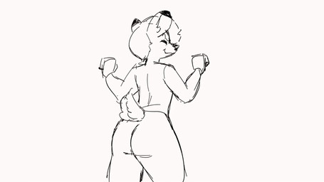 anthro black_ear_tips butt butt_focus dancing dipstick_ears ear_markings eyes_closed femboy fur hair happy male multicolored_ears nude nude_anthro nude_male shaking_butt smile solo tail sussysheer sheer_(sussysheer) bovid caprine deer hybrid mammal sheep 16:9 2d_animation animated frame_by_frame hi_res monochrome sketch widescreen
