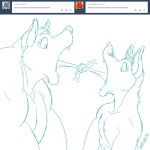 anthro ask_blog biceps big_muscles clothed clothing duo fangs fur kissing male male/male muscular muscular_anthro muscular_male open_mouth pecs romantic romantic_couple teeth tongue tongue_out tongue_tied topless juano jonathan_(juano) stephen_(juano) canid canine canis fox mammal red_fox true_fox wolf 1:1 line_art sketch