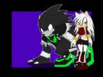 anthro black_body black_fur black_nose boots bottomwear bracelet clothing duo fangs female footwear fur grey_body grey_fur growling jacket jewelry looking_at_viewer male open_mouth orange_eyes purple_eyes sharp_teeth shoes shorts smile teeth topwear white_body white_fur hedgehog-night ink-bear mythology sega sonic_the_hedgehog_(series) fan_character canid canine eulipotyphlan hedgehog mammal mythological_canine mythological_creature werecanid werecanine werecreature wereeulipotyphlan werehog werewolf alpha_channel artist_collaboration