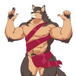 anthro biped brown_body brown_fur brown_pubes fur genitals male multicolored_body multicolored_fur muscular muscular_anthro muscular_male muscular_thighs penis penis_base pubes solo tan_body tan_fur two_tone_body two_tone_fur wraps_only donritchaaa lifewonders live_a_hero pubraseer canid canine canis domestic_dog mammal 1:1 2024 colored hi_res signature