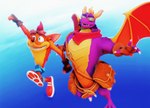 aged_up anthro anthrofied claws clothed clothing duo footwear green_eyes horn male membrane_(anatomy) membranous_wings purple_body wings malicekira activision crash_bandicoot_(series) european_mythology mythology spyro_the_dragon balloonist_spyro crash_bandicoot spyro bandicoot dragon mammal marsupial mythological_creature mythological_scalie scalie western_dragon 3d_(artwork) digital_media_(artwork) hi_res mikumikudance_(artwork)